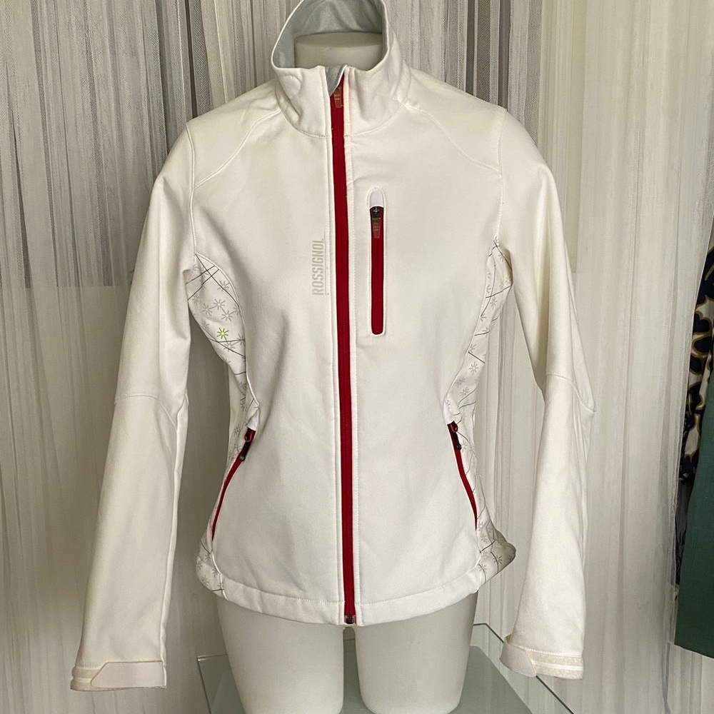 Vintage Y2K Rossignol Women's White and Red Ski Shell Jacket Size M